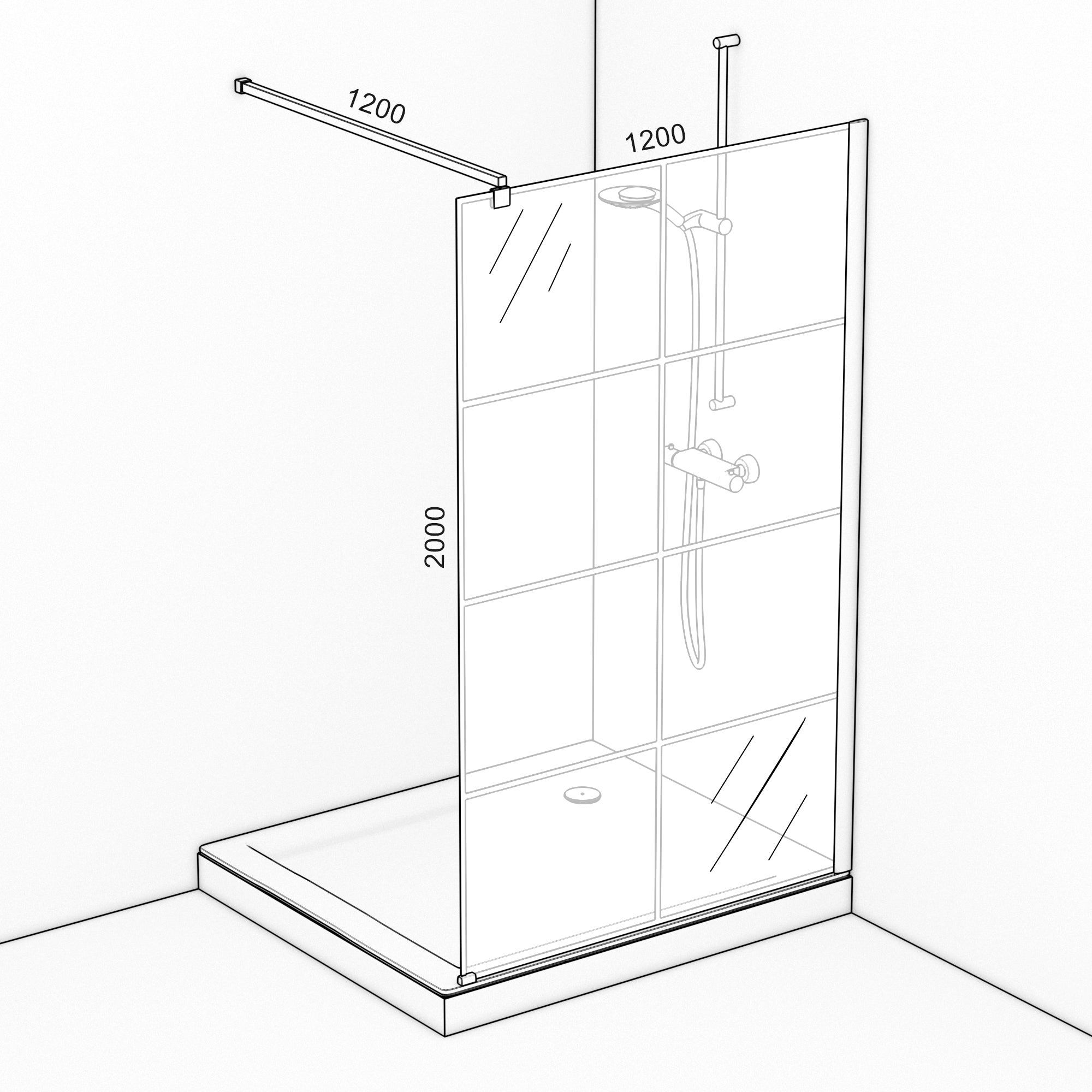 TAT Waterfall Shower Screen 1200 Smoke Glass