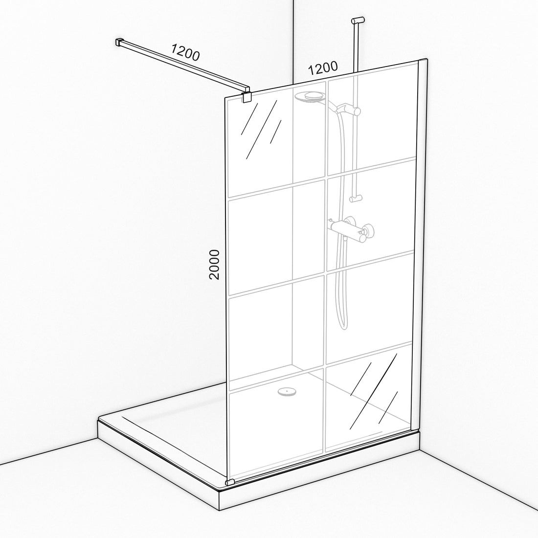 TAT Waterfall Shower Screen 1200 Smoke Glass