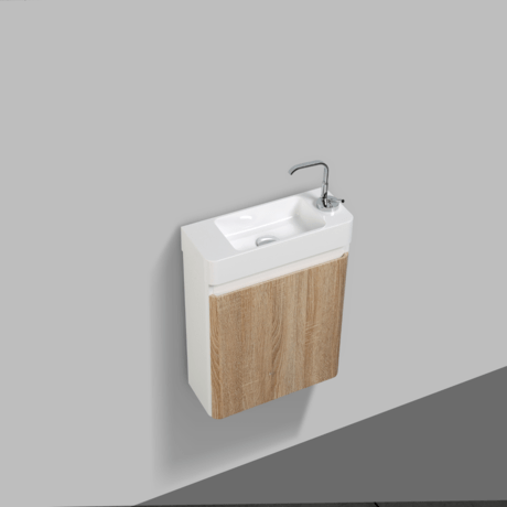 Clear Cube Milan 450 Sd Cabinet & Basin Whi-Oak Side Whi