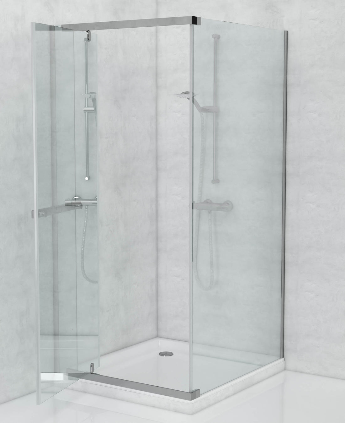 TAT Waterfall Shower Door 900 Semi Frameless Pivot