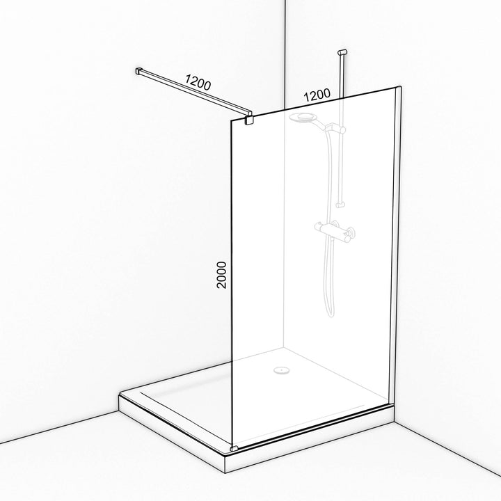 TAT Waterfall Shower Screen 1200X2000X8Mm Wall Mounted