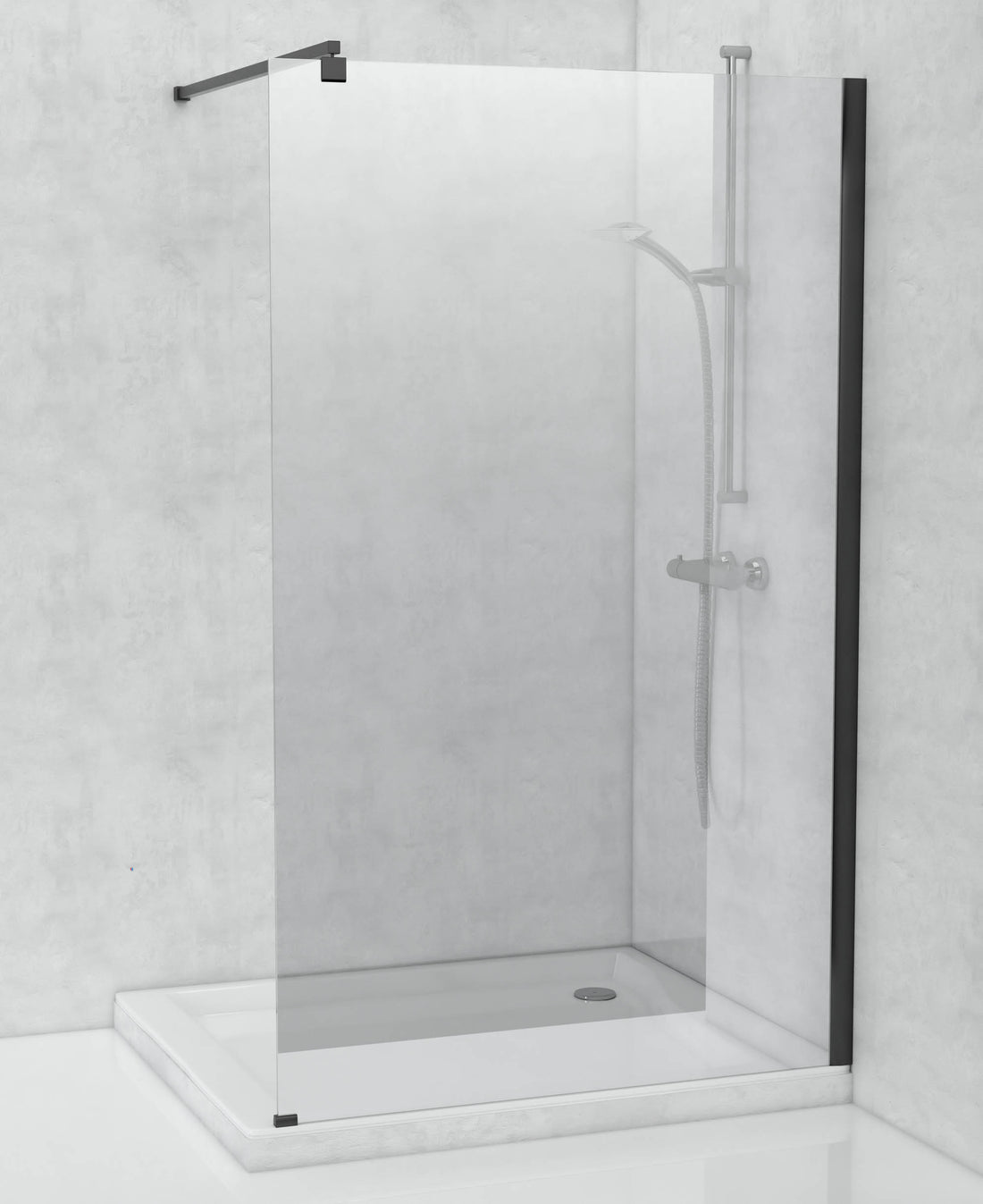 TAT Waterfall Shower Screen Black 1000X2000X8Mm Wall Mounted