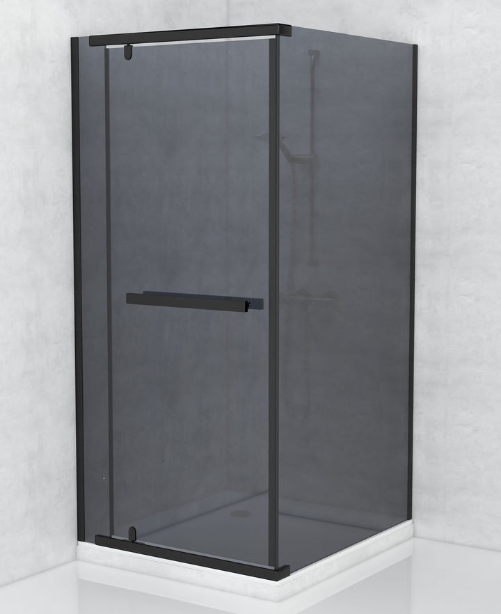 TAT Waterfall Shower Door 900 Black Semi Frameless Pivot