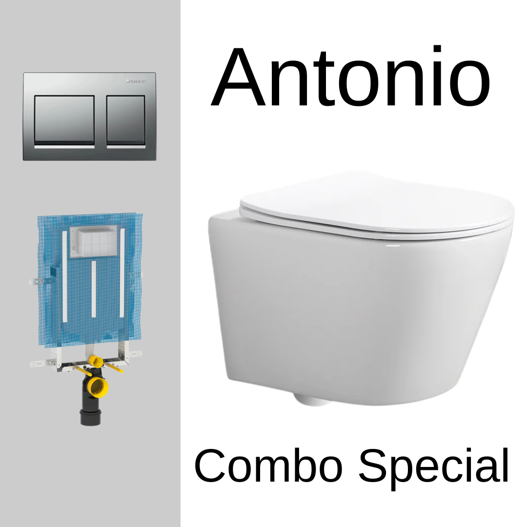 Antonio Wall Hung Toilet Set | Round | Tornado Flush - Includes Geberit Alpha Cistern + Alpha Flush Plate