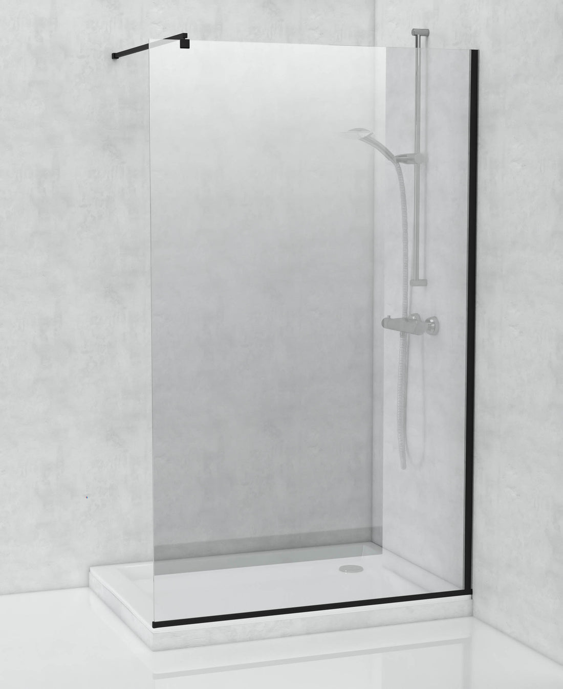 TAT Waterfall Shower Screen Black 1500X2000X8Mm Wall Mounted