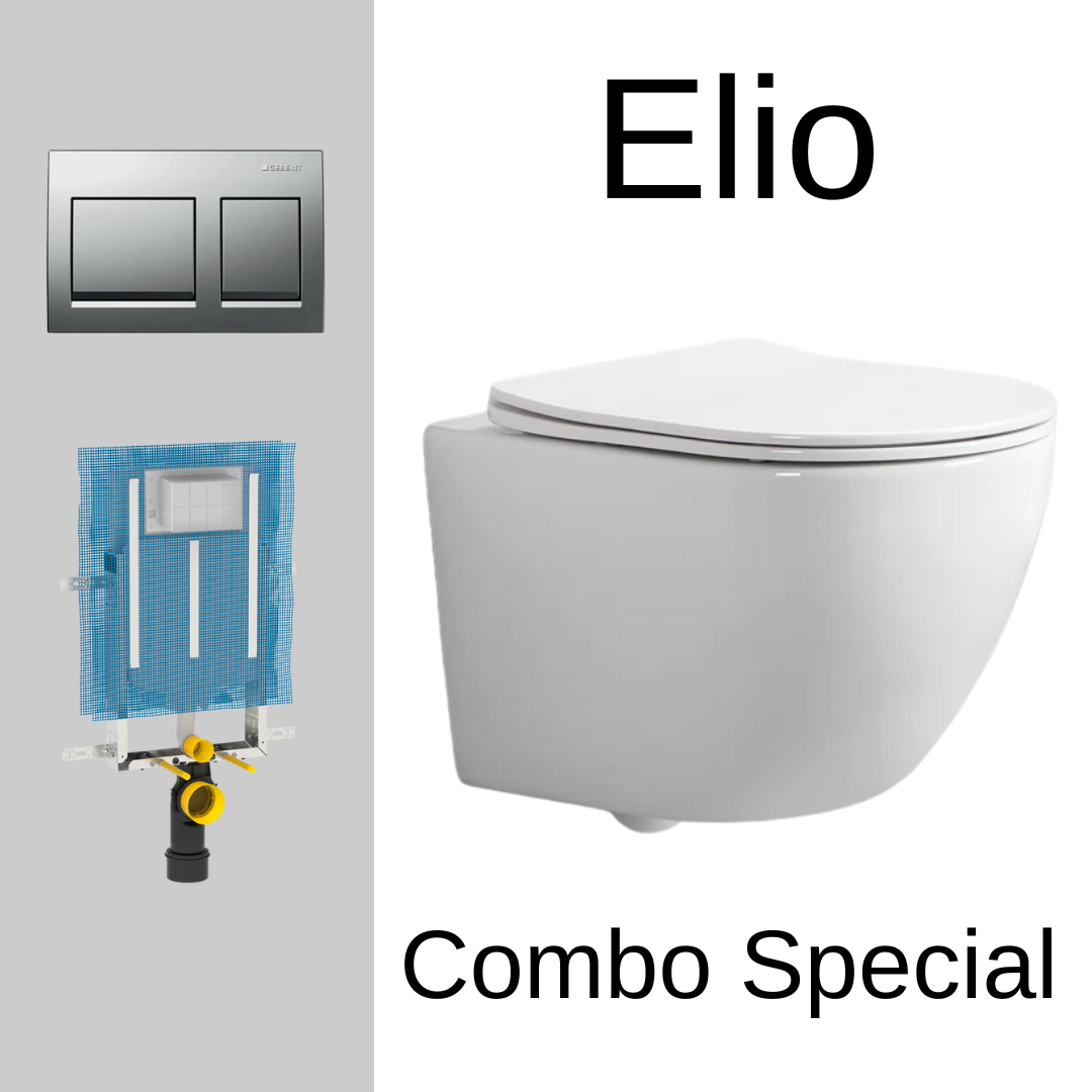 Elio Wall Hung Toilet Set – Round – Tornado Flush | Includes Geberit Alpha Cistern + Alpha Flush Plate