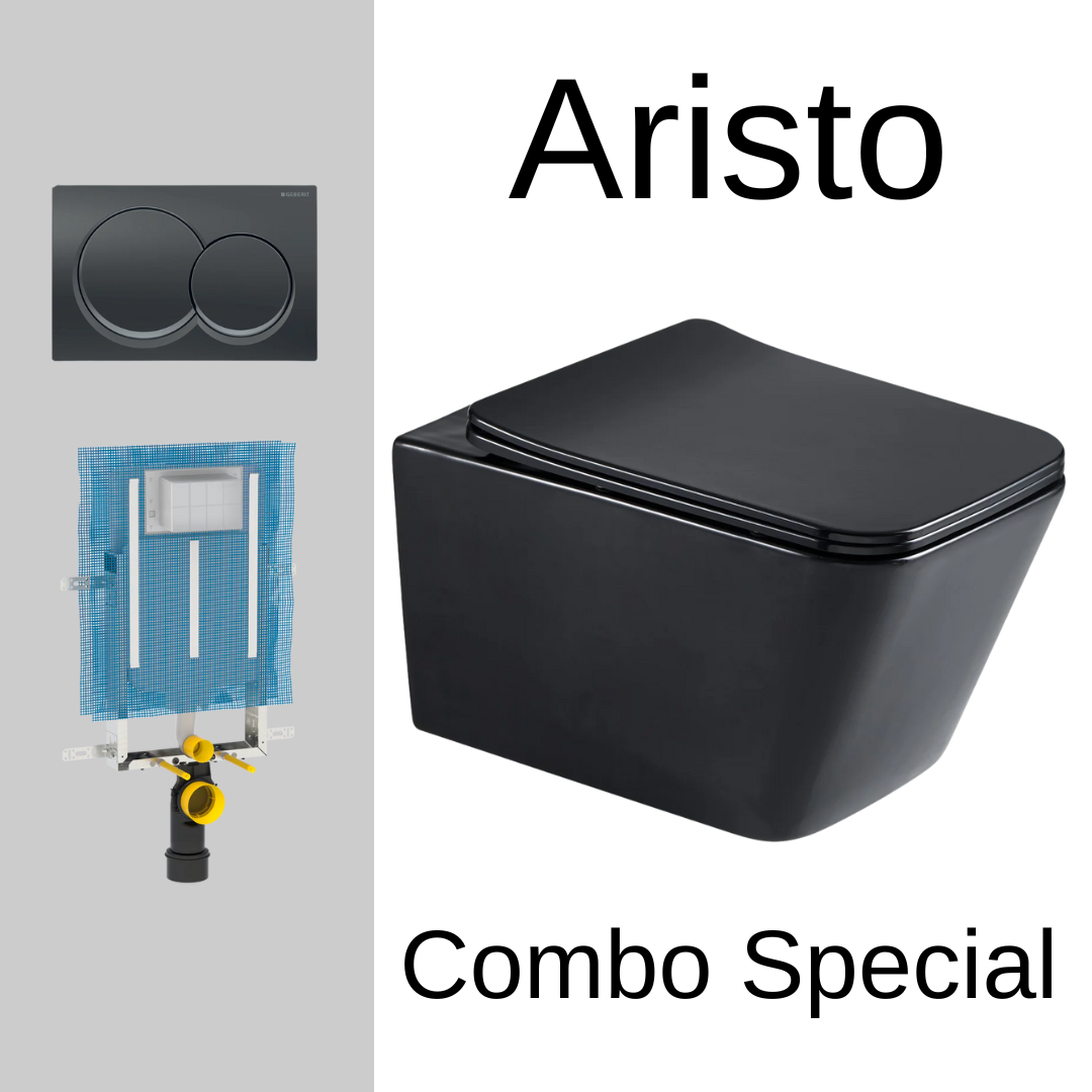 Aristo Wall Hung Toilet Set – Square – (Matt Black) | Includes Geberit Alpha Cistern + Alpha Flush Plate