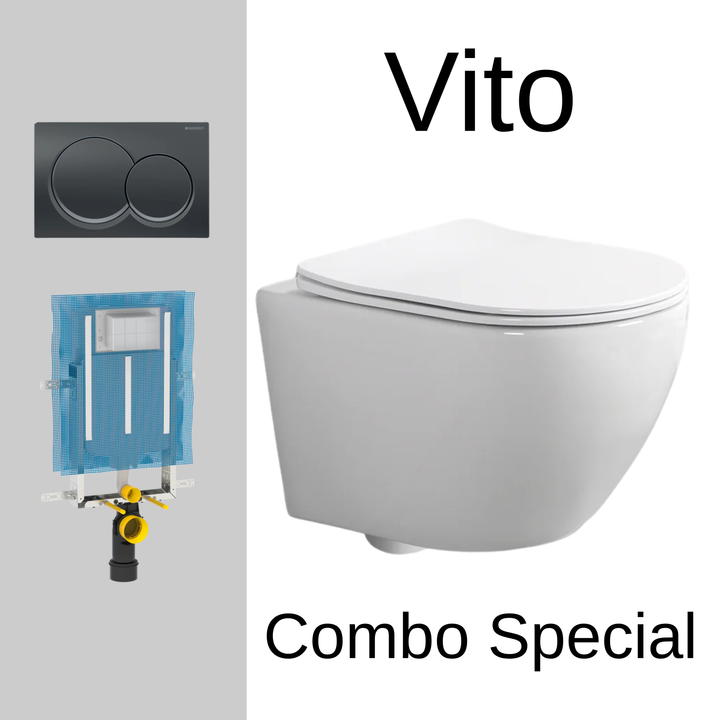 Vito Wall Hung Toilet Set – Round – Tornado Flush | Includes Geberit Alpha Cistern + Alpha Flush Plate