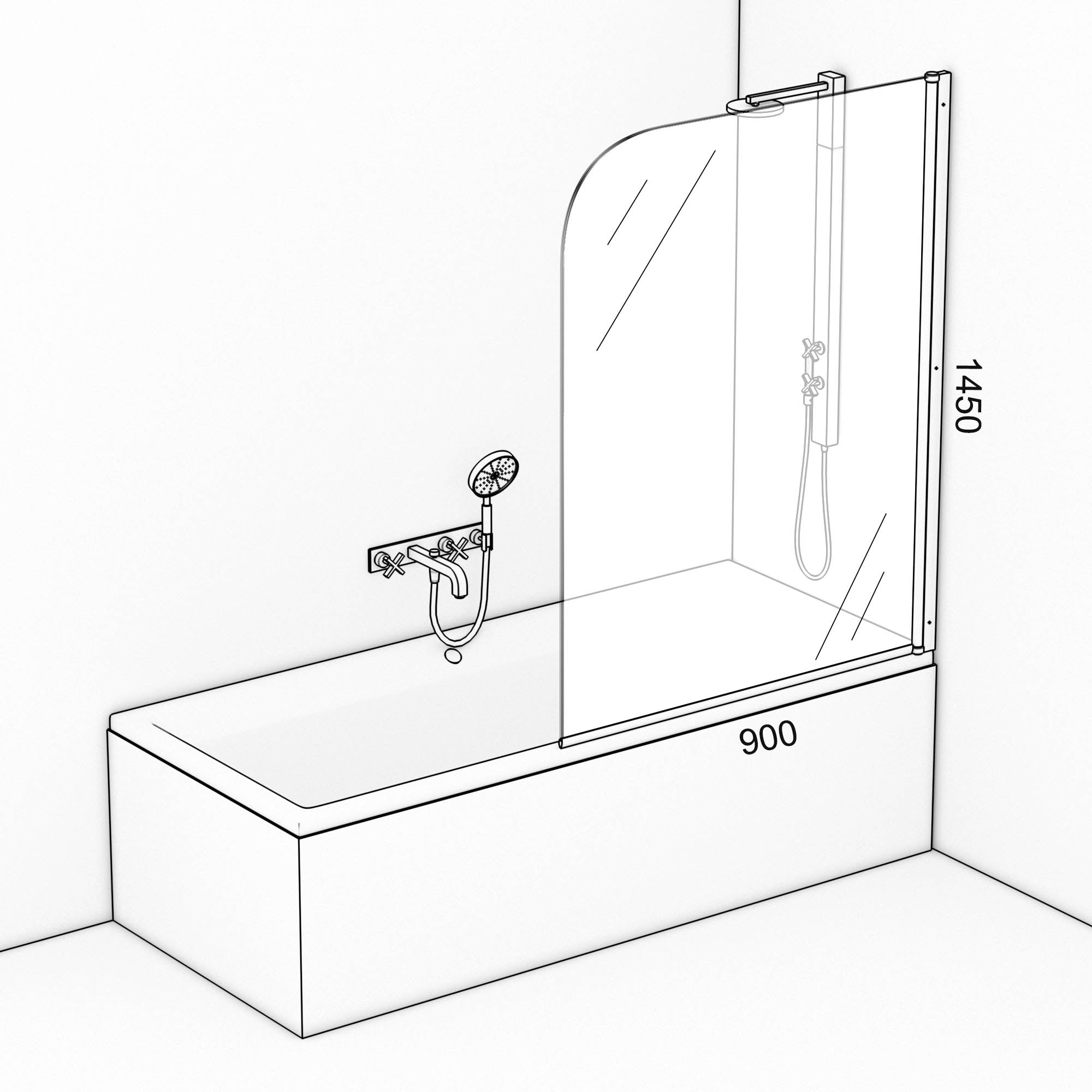 TAT Waterfall Bath Screen Single 900X1450