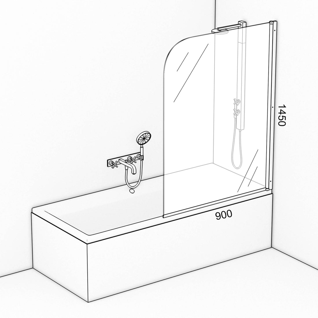 TAT Waterfall Bath Screen Single 900X1450