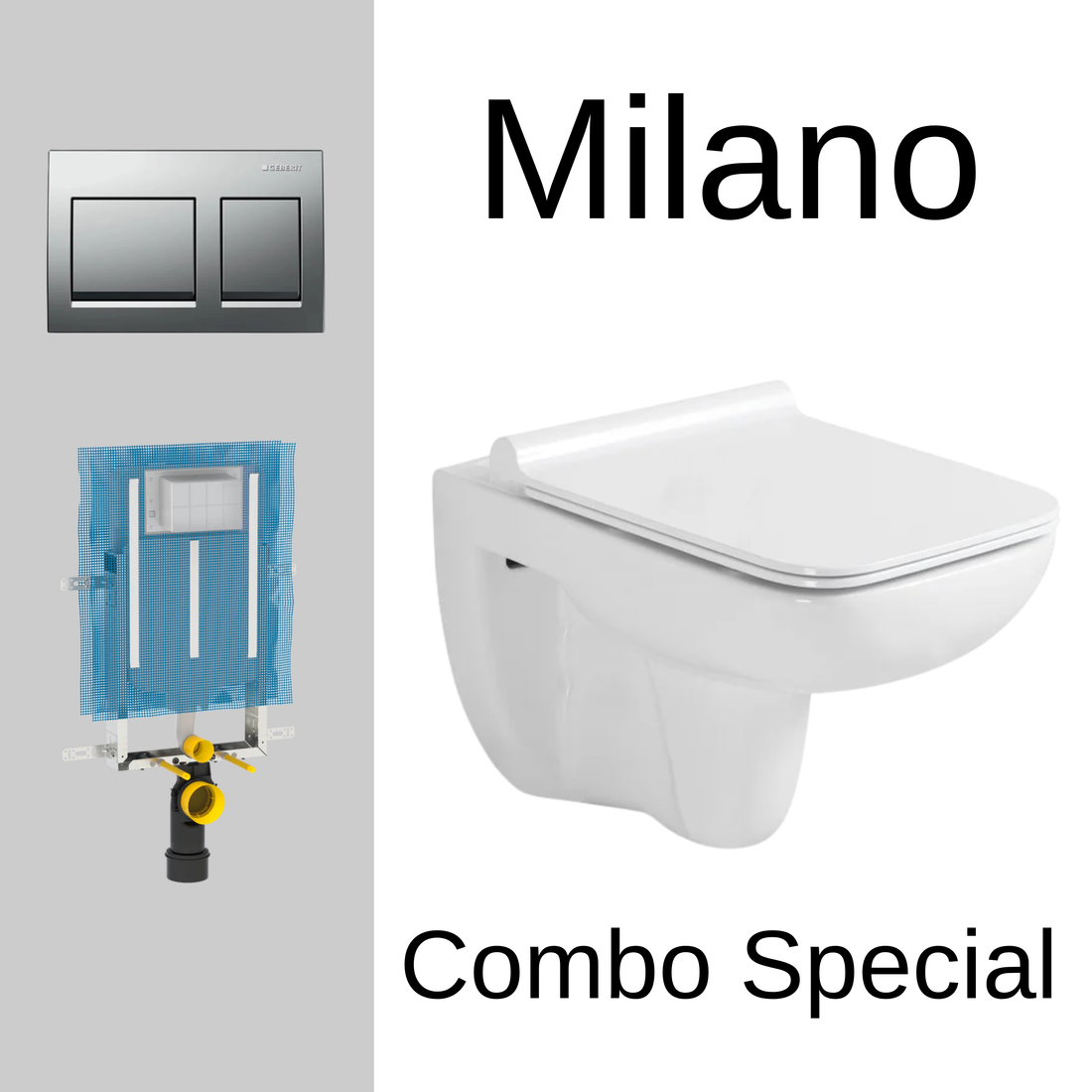 Wall Hung Toilet Set - Milano with Geberit Alpha Cistern & Alpha Skate Flush Plate