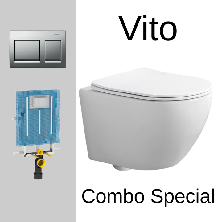 Vito Wall Hung Toilet Set – Round – Tornado Flush | Includes Geberit Alpha Cistern + Alpha Flush Plate