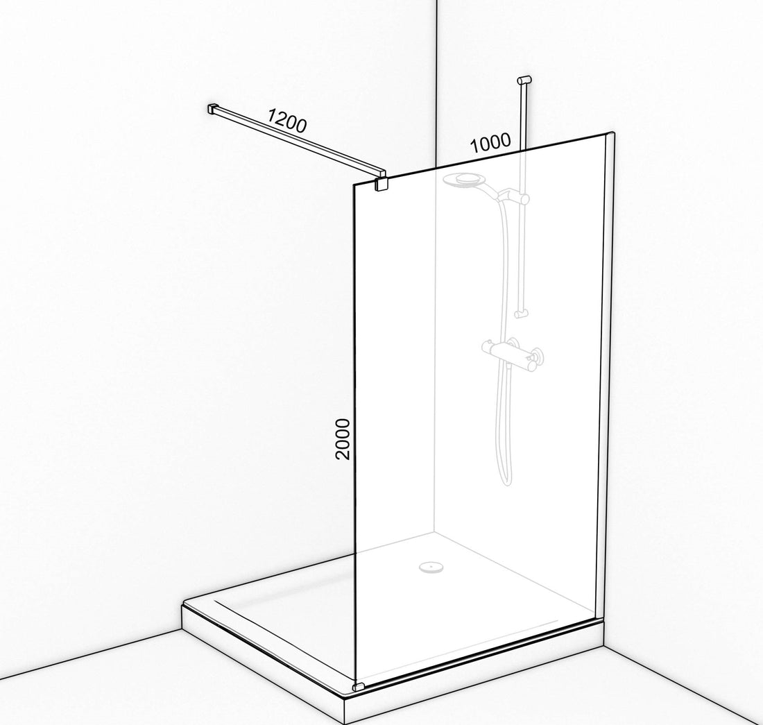 TAT Waterfall Shower Screen 1000X2000X8Mm Wall Mounted