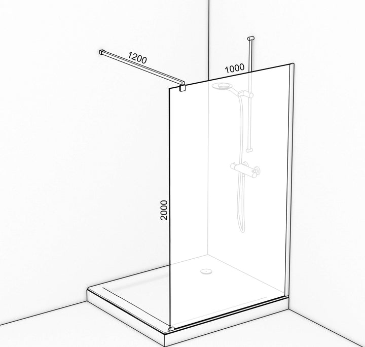 TAT Waterfall Shower Screen 1000X2000X8Mm Wall Mounted