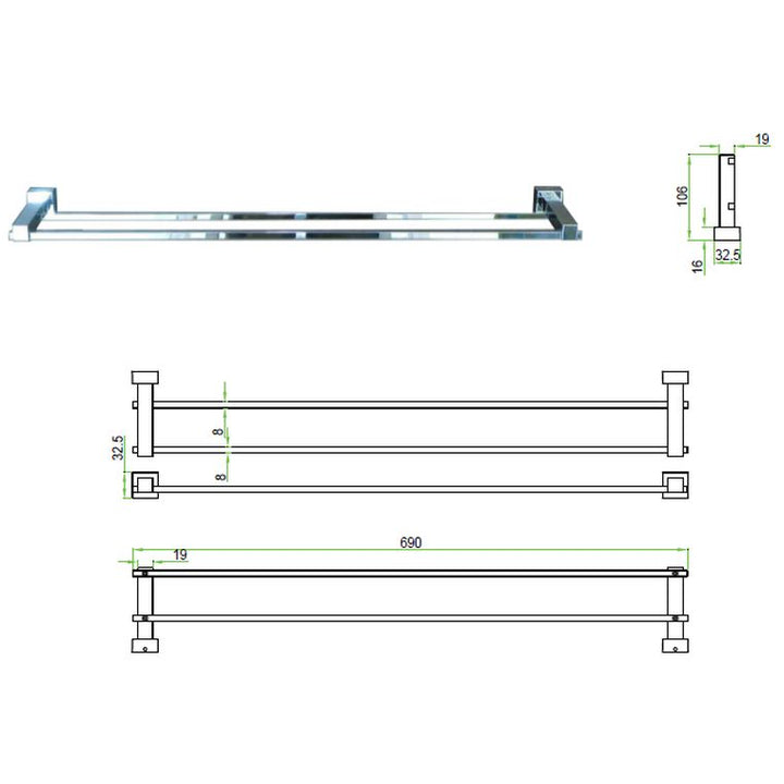 Malta Ch Double Towel Rail (760Mm)