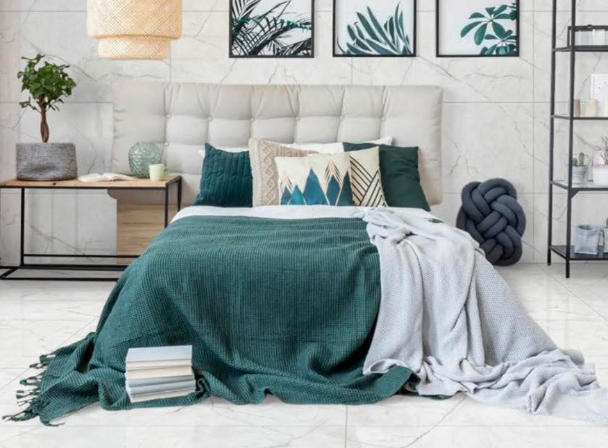 EM Fiasco White Glossy Porcelain tiles in a bedroom
